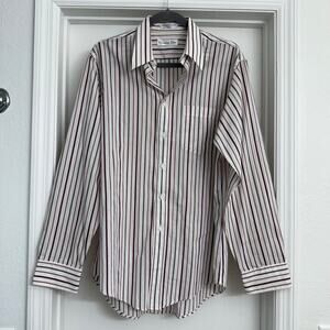 Vintage Christian Dior Mens Dress Shirt 16 34/35 Burgundy Gray Stripe USA Made